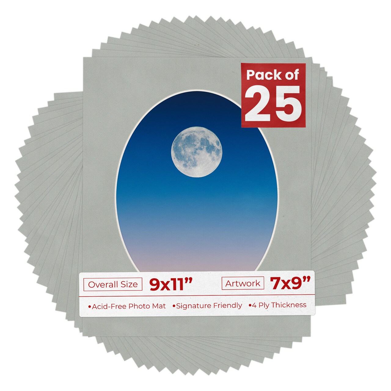 Light Grey Suede Mat Board for 9x11 Frames - Oval Opening for 7x9 Photos